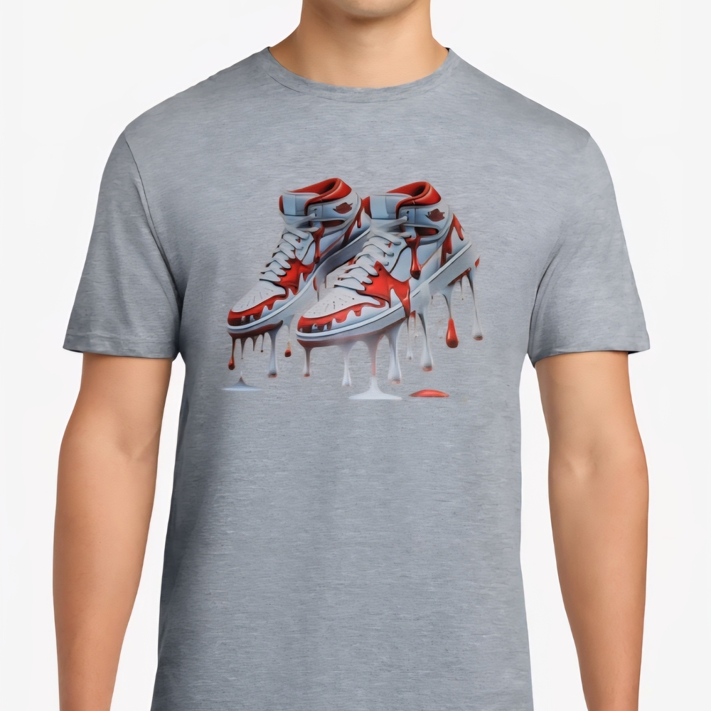 Gray T-Shirt with Red and White Sneaker Graphic